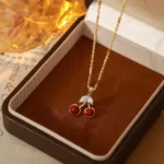 Pave Red Cherry Double-Layer Clavicle Necklace