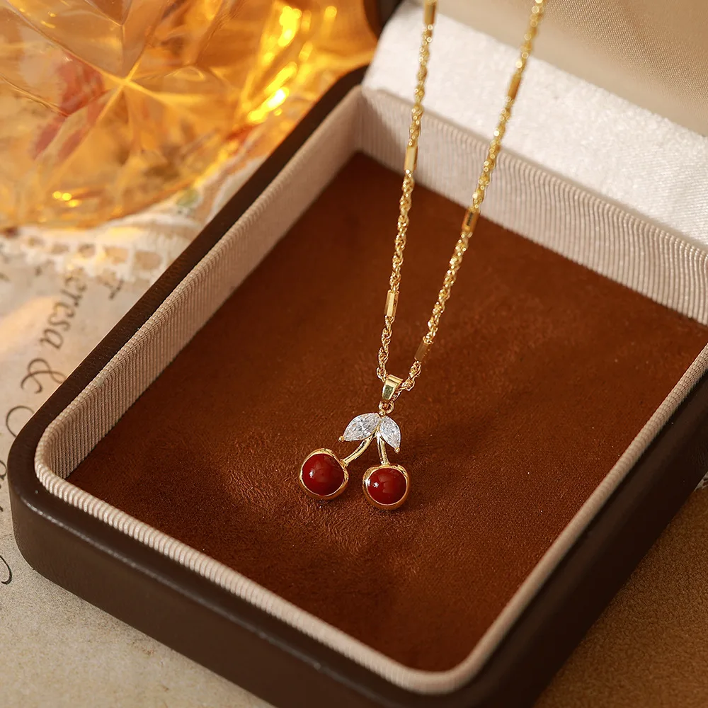 O1CN0104L3Oh2BaeE89AFpd_2214616708355-0-cib Pave Red Cherry Double-Layer Clavicle Necklace - Image 1