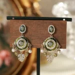 Vintage Olive Green Leaf Tassel Stud Earrings