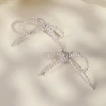French Pave Zircon Pearl Bow Stud Earrings