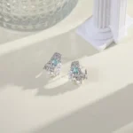 Blue Zircon Rose Faceted Stud Earrings