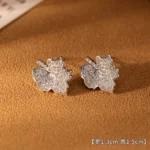 Pave Sparkling Zircon Maple Leaf Stud Earrings