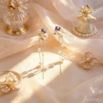 Zircon Tassel Pearl Flower Stud Earrings