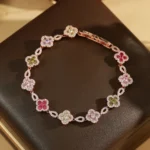 Dopamine Multicolour Zircon Four-Leaf Clover Bracelet
