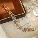 Champagne Gemstone Pearl Flower Bracelet