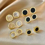 Gold Mother-of-Pearl Clock Stud Earrings