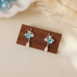 Sugar Cube Blue Zircon Pearl Stud Earrings