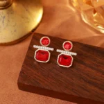 Ancora Red Crystal Geometric Stud Earrings