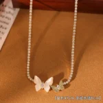 Gold Shell Butterfly Rhinestone Clavicle Necklace