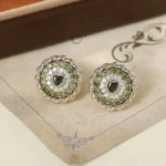 Olive Green Zircon Round Stud Earrings