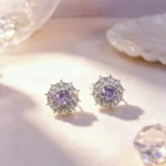 Snowflake Pink Zircon Sunflower Stud Earrings