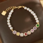 Dopamine Multicolour Square Zircon Pearl Bracelet