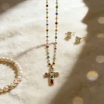 Rhinestone Beaded Cross Clavicle Necklace