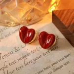 Vintage Red Rhinestone Pearl Oval Stud Earrings