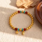 Neo-Chinese Gold Agate Beaded Beaded Bracelet