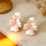 Pink Pearl Flower Petal Stud Earrings
