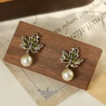 Vintage Pave Maple Leaf Earrings