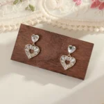 French Full Pave Heart Zircon Stud Earrings