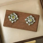 Olive Green Zircon Flower Stud Earrings