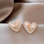Pearl Cat's Eye Heart Silver Stud Earrings