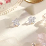 Sparkling Zircon Flower Stud Earrings