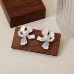 Blue Pink Zircon Flower Stud Earrings