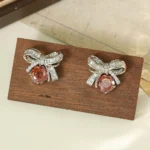 Vintage Bow Zircon Rose Faceted Stud Earrings