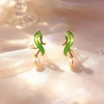 Enamel Pearl Pink Gold Stud Earrings
