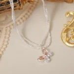 Pink Zircon Butterfly Layered Clavicle Necklace