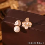 Gold Butterfly Pearl Teardrop Stud Earrings