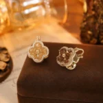 Vintage Zircon Crystal Four-Petal Flower Huggie Earrings