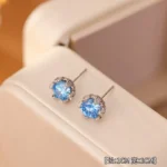 Korean Silver Blue Crystal Zircon Stud Earrings