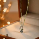 Neo-Chinese Olive Green Zircon Gourd Clavicle Necklace 02