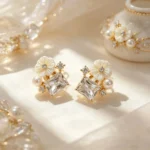 Botanical Flower Pearl Crystal Stud Earrings