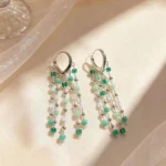 Dopamine Multicolour Beaded Tassel Long Stud Earrings