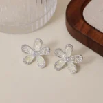 Zircon Flower Full Pave Stud Earrings