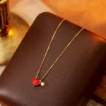 French Wine Red Agate Enamel Clavicle Necklace