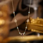 French Turquoise Leaf Tiger Eye Clavicle Necklace