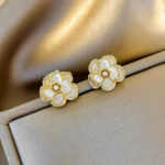 Camellia Pave Zircon Pearl Stud Earrings