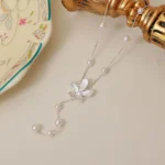 French Flower Pearl Tassel Clavicle Necklace