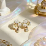 Vintage Zircon Flower Pearl Stud Earrings