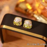 Oil-Painting Enamel Hand-Painted Pearl Stud Earrings
