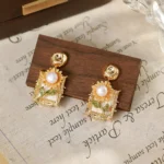 Vintage Monet Garden Flower Pearl Stud Earrings