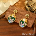 Oil-Painting Monet Garden Freshwater Pearl Gold Earrings