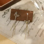 Vintage Layered Pearl Butterfly Tassel Stud Earrings