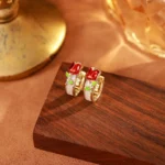 Ancora Red Square Flower Stud Earrings