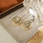Gold Hollow Zircon Oval Stud Earrings