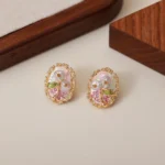 Oil-Painting Freshwater Pearl Enamel Hand-Painted Stud Earrings