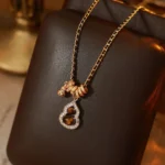Vintage Coffee Gourd Tiger Eye Clavicle Necklace