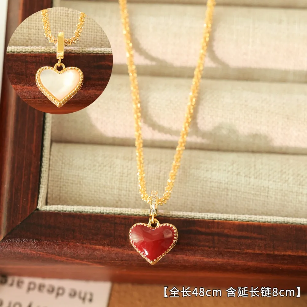 O1CN01cJWZQc2Bae9v13kQI_2214616708355-0-cib Vintage Red Heart Double-Sided Shell Clavicle Necklace - Image 1